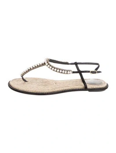 Pre-owned René Caovilla Suede T-strap Sandals In White