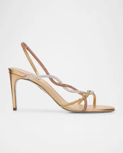 RENÉ CAOVILLA THREE-TONE CRYSTAL SATIN BRAID HALTER SANDALS