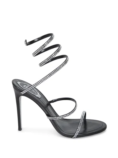RENÉ CAOVILLA TINA 105 BLACK CRYSTAL SANDALS