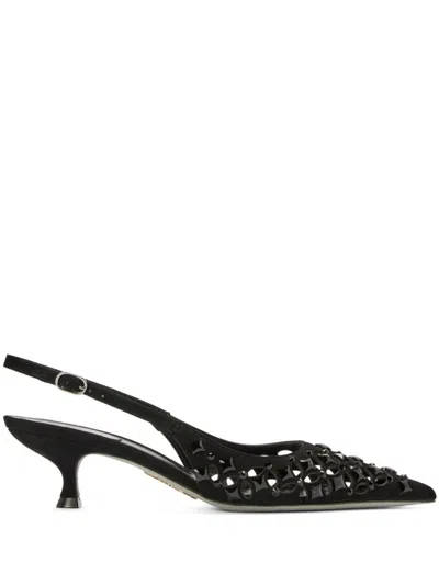 René Caovilla Trifora Pumps In Black Suede Jet Strass