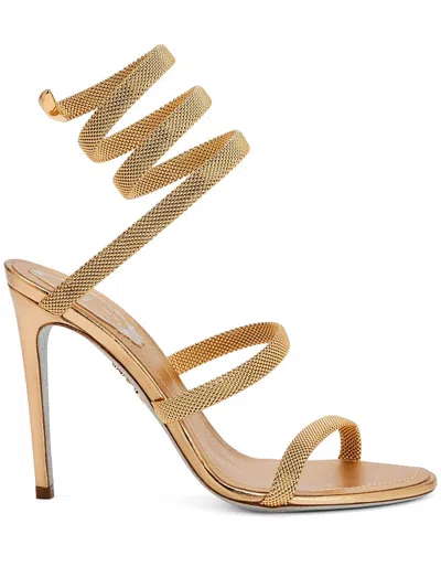 René Caovilla Trigold Cleo Gold Sandal 105 In Golden