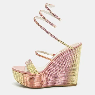 Pre-owned René Caovilla Tropical Size 37 Pink Satin Wedge Sandals