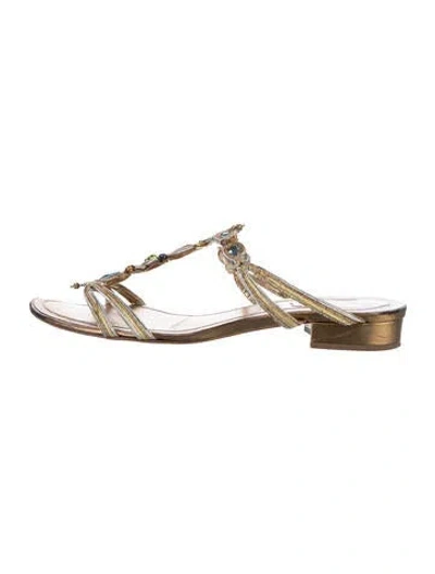 Pre-owned René Caovilla T-strap Sandals In Gold
