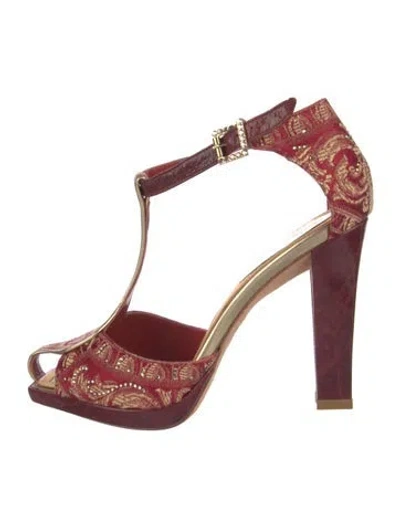 Pre-owned René Caovilla T-strap Sandals In Red