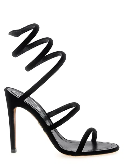 René Caovilla Velvet Ankle-wrap Heels In Black