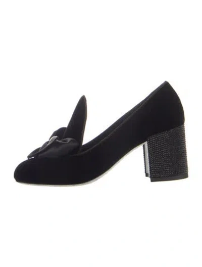 Pre-owned René Caovilla Velvet Bow Accents Pumps In Blue