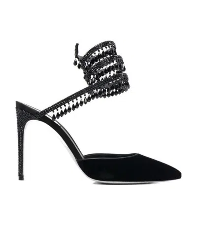 René Caovilla Velvet Chandelier Slingback Sandals In Black