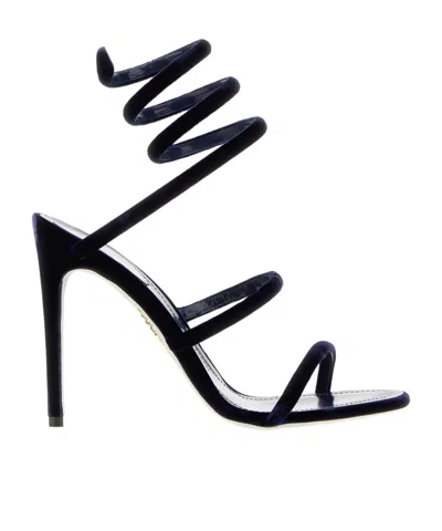 René Caovilla Velvet Cleo Sandals In Blue