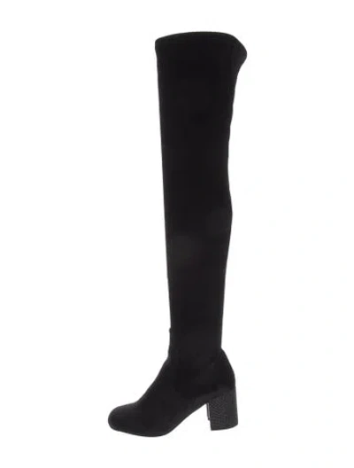 Pre-owned René Caovilla Velvet Crystal Embellishments Boots In Black