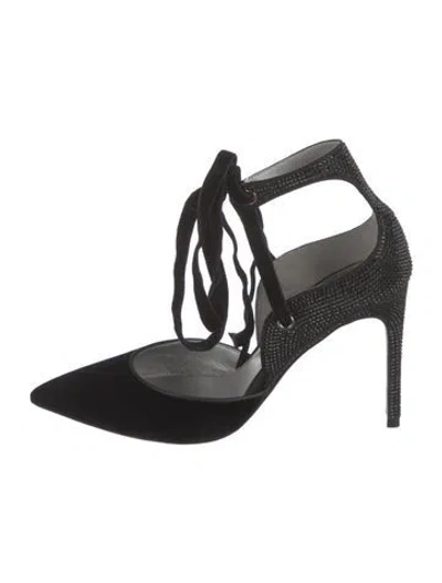 Pre-owned René Caovilla Velvet Crystal Embellishments D'orsay Pumps In Blue