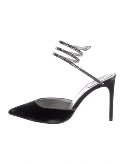 Pre-owned René Caovilla Velvet Crystal Embellishments Pumps In Black