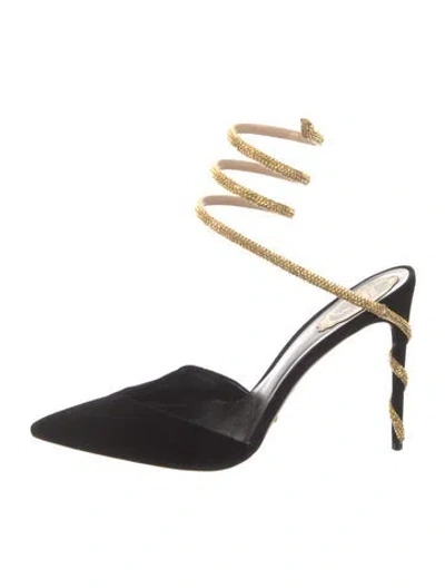 Pre-owned René Caovilla Velvet Crystal Embellishments Pumps In Black
