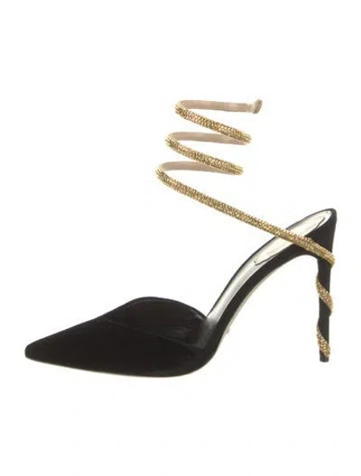 Pre-owned René Caovilla Velvet Crystal Embellishments Pumps In Black