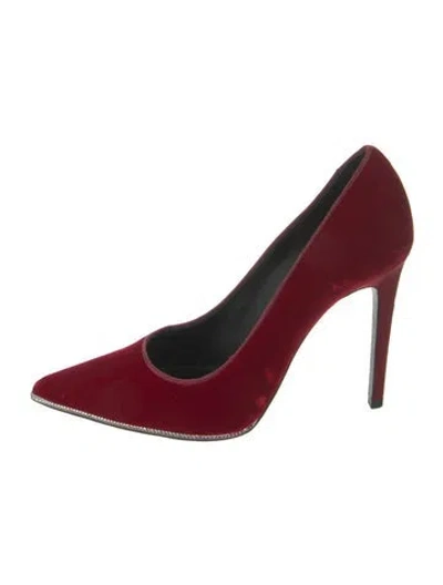 Pre-owned René Caovilla Velvet Crystal Embellishments Pumps In Burgundy