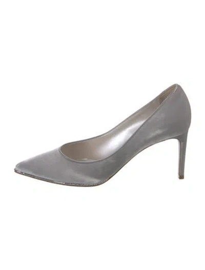 Pre-owned René Caovilla Velvet Crystal Embellishments Pumps In Gray