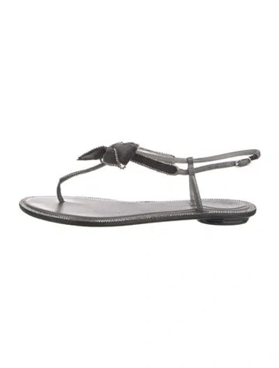 Pre-owned René Caovilla Velvet Crystal Embellishments T-strap Sandals In Black