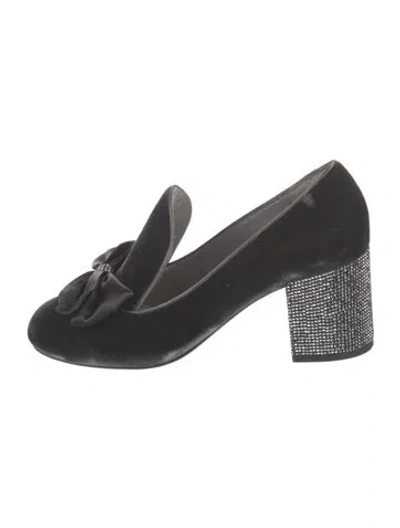 Pre-owned René Caovilla Velvet Glitter Accents Pumps In Gray