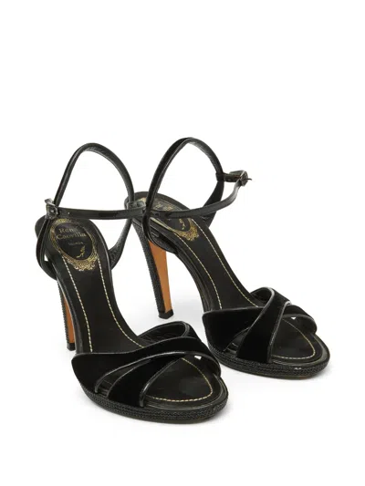 Pre-owned René Caovilla Velvet Patent Leather Sandals In Black