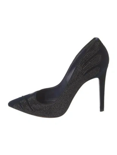 Pre-owned René Caovilla Velvet Patterned Pumps In Black/blue