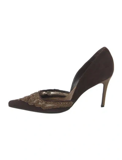 Pre-owned René Caovilla Velvet Patterned Pumps In Brown