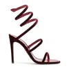 René Caovilla Velvet Snake Spiral Strap Sandals In Burgundy