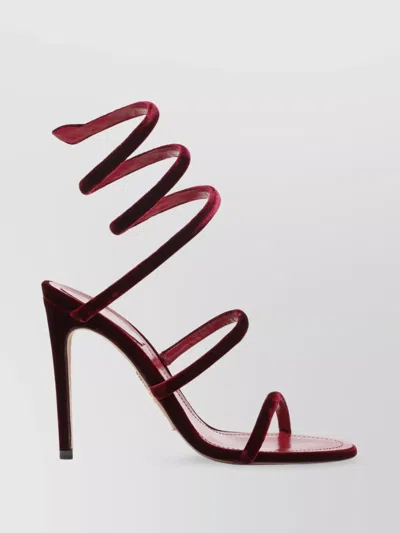 René Caovilla Velvet Snake Spiral Strap Sandals In Burgundy