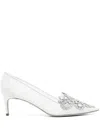 René Caovilla Veneziana 60mm Lace Pumps In Silver