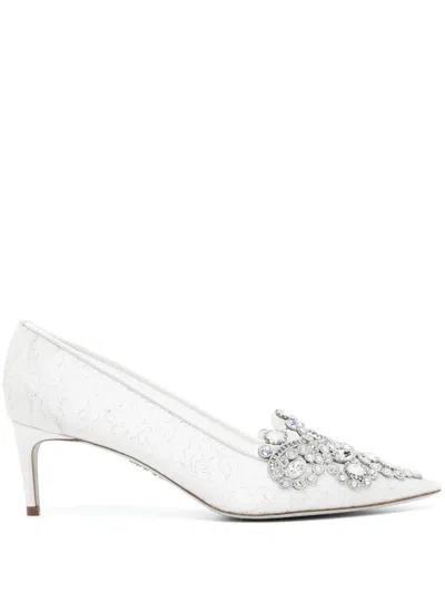 René Caovilla Veneziana 60mm Lace Pumps In Silver