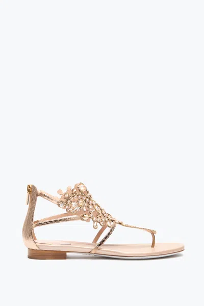 René Caovilla Veneziana Gold Ayers Leather Thong Sandal 10
