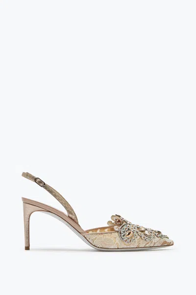 René Caovilla Veneziana Lace Slingbacks In Gold