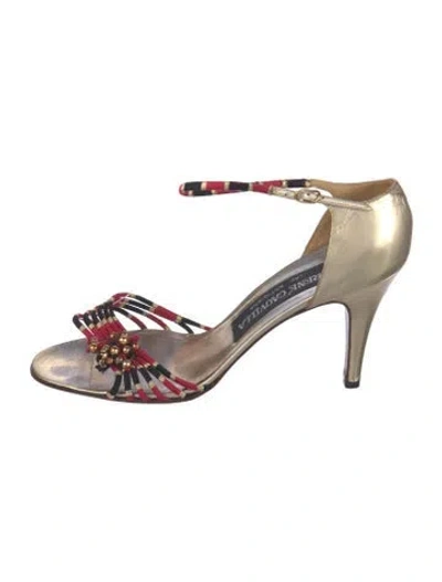 Pre-owned René Caovilla Vintage Leather Sandals In Gold