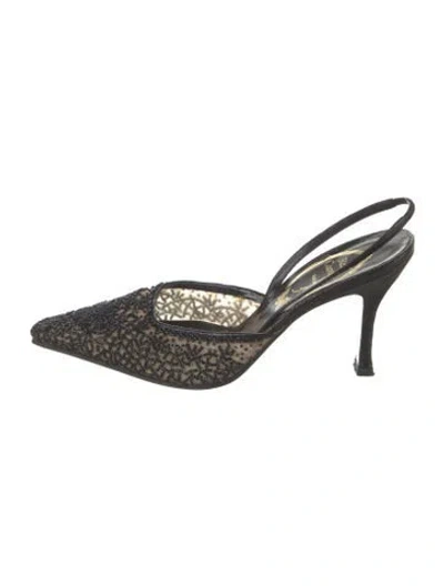 Pre-owned René Caovilla Vintage Mesh Slingback Pumps In Black/neutrals