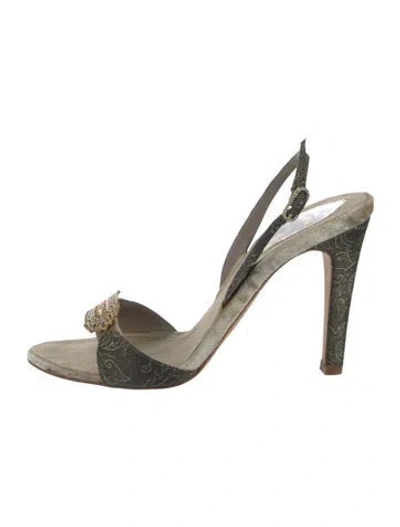 Pre-owned René Caovilla Vintage Patterned Sandals In Grey/metallic