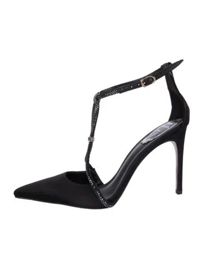 Pre-owned René Caovilla Vintage Satin T-strap Pumps In Black
