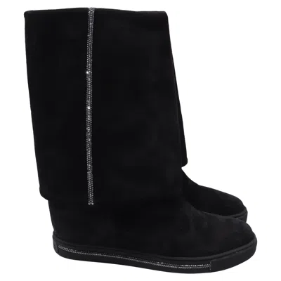 Pre-owned René Caovilla Wedge Ankle Boots In Black Suede