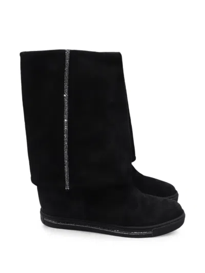 Pre-owned René Caovilla Wedge Ankle Suede Boots In Black