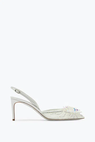René Caovilla White Slingbacks In Lace Frozen