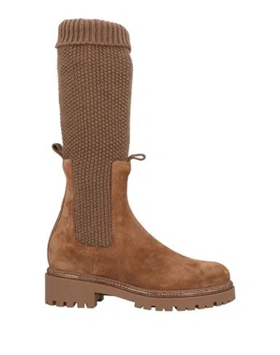 René Caovilla Rene' Caovilla Woman Ankle Boots Brown Size 8 Leather, Textile Fibers