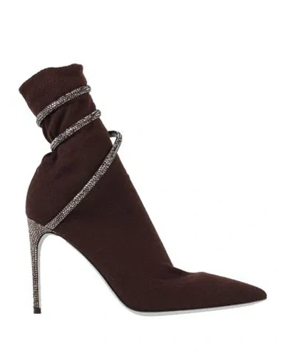 René Caovilla Rene' Caovilla Woman Ankle Boots Burgundy Size 9 Cashmere In Brown