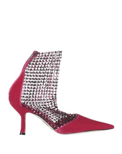 René Caovilla Rene' Caovilla Woman Ankle Boots Fuchsia Size 7 Textile Fibers In Red