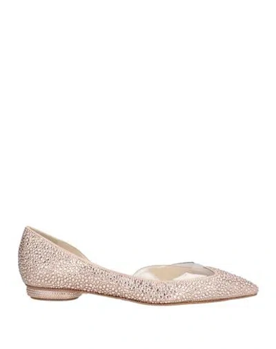 René Caovilla Rene' Caovilla Woman Ballet Flats Beige Size 7 Textile Fibers In Sand