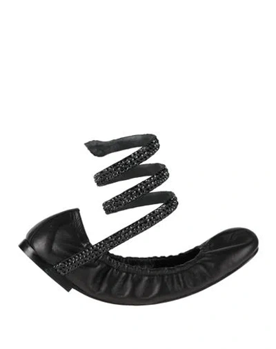 RENÉ CAOVILLA RENE' CAOVILLA WOMAN BALLET FLATS BLACK SIZE 8 LEATHER