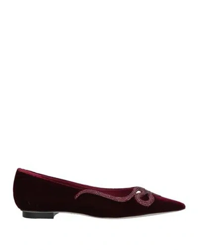 René Caovilla Rene' Caovilla Woman Ballet Flats Burgundy Size 10 Textile Fibers