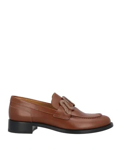 RENÉ CAOVILLA RENE' CAOVILLA WOMAN LOAFERS BROWN SIZE 8 LEATHER