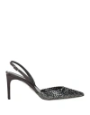 René Caovilla Rene' Caovilla Woman Newborn Shoes Charcoal Size 6.5 Textile Fibers In Grey