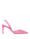 René Caovilla Embellished Satin Slingback Sandals In Pink