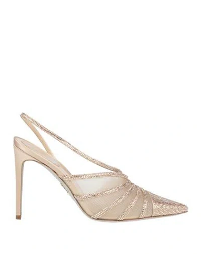 René Caovilla Rene' Caovilla Woman Pumps Beige Size 8 Textile Fibers