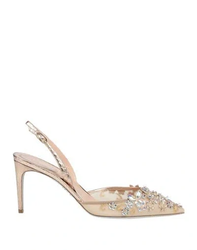 René Caovilla Rene' Caovilla Woman Pumps Beige Size 8 Textile Fibers, Leather In Neutral