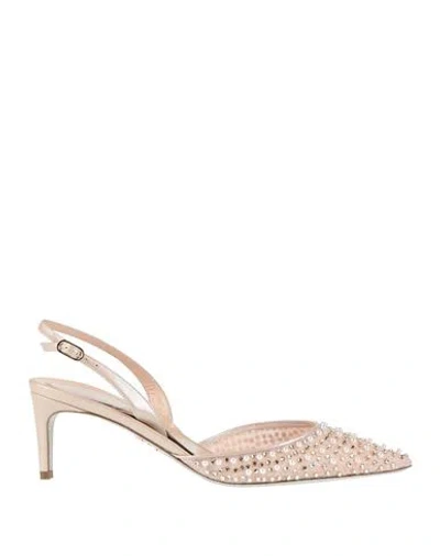 René Caovilla Rene' Caovilla Woman Pumps Blush Size 6.5 Textile Fibers, Leather In Pink