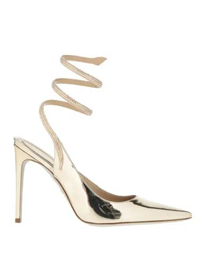 René Caovilla Rene' Caovilla Woman Pumps Gold Size 8 Leather, Textile Fibers